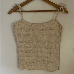 VNT CROCHET Knitted Cream Tie-Strap Tank Top